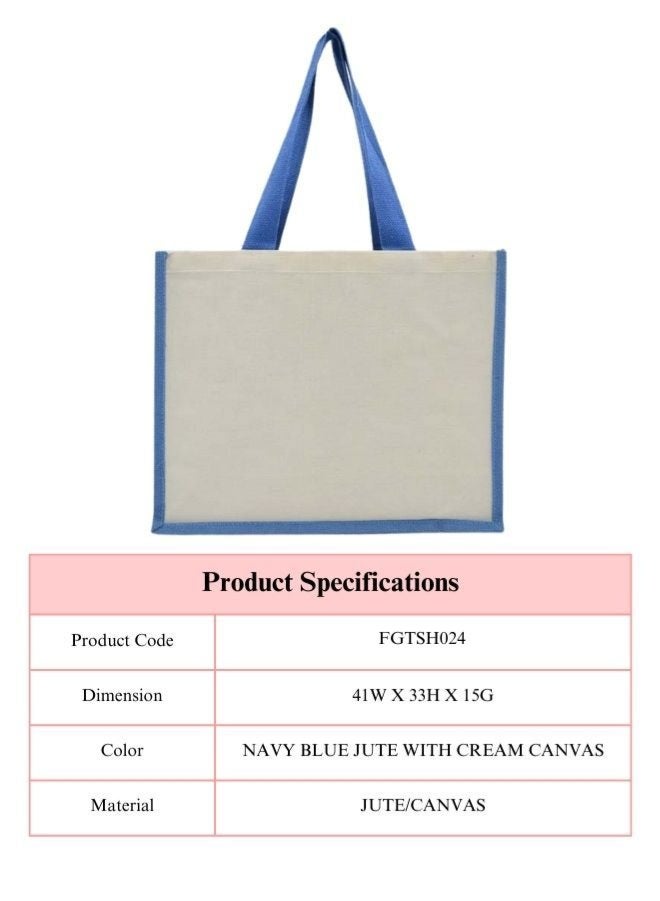 Fatio Set of 10 Navy Blue Jute & Cream Canvas Eco-Friendly Bags – Strong & Durable - Image 4